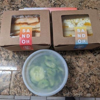 Sandoitchi - Spicy chicken and egg salad sando with a cucumber salad - Sandwiches Near Me - Denver, Colorado