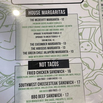 McDevitt Taco Supply - McDevitt Margaritas and Not Taco menu - Tacos Near Me - Denver, Colorado