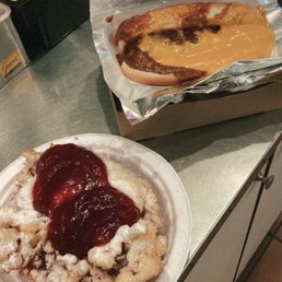 strawberry funnel cake and chili cheese dog