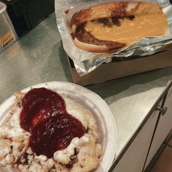 Jane's Corndogs - strawberry funnel cake and chili cheese dog - Food Stands Near Me - Newport Beach, California