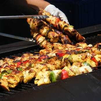 Pershing Square Farmer's Market - chicken skewers on a grill - Farmers Market Near Me - Los Angeles, California