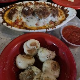Baked spaghetti and garlic knots Baked spaghetti and garlic knots