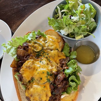 Delphi Brunch Cafe - Spicy Philly Cheese Steak Sandwich with side salad - Breakfast & Brunch Near Me - Langley, British Columbia