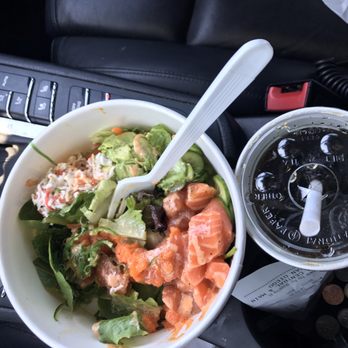 Poki One N Half - Two scoops of salmon with masago, crab, seaweed salad and avocado. - Poke Near Me - San Diego, California Poki One N Half - Two scoops of salmon with masago, crab, seaweed salad and avocado. - Poke Near Me - San Diego, California