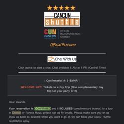 Cancun Shuttle - Confirmation email