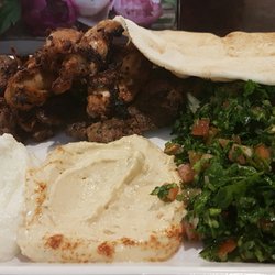 Sydney Wings & Things - Mixed plate: lamb & kefta skewers with your choice of 5 wings or ribs and a serving of tabouli, garlic, hommous, Lebanese bread and a drink.