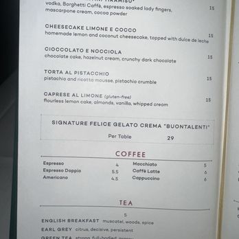 Felice Brickell - Menu - Italian Near Me - Miami, Florida
