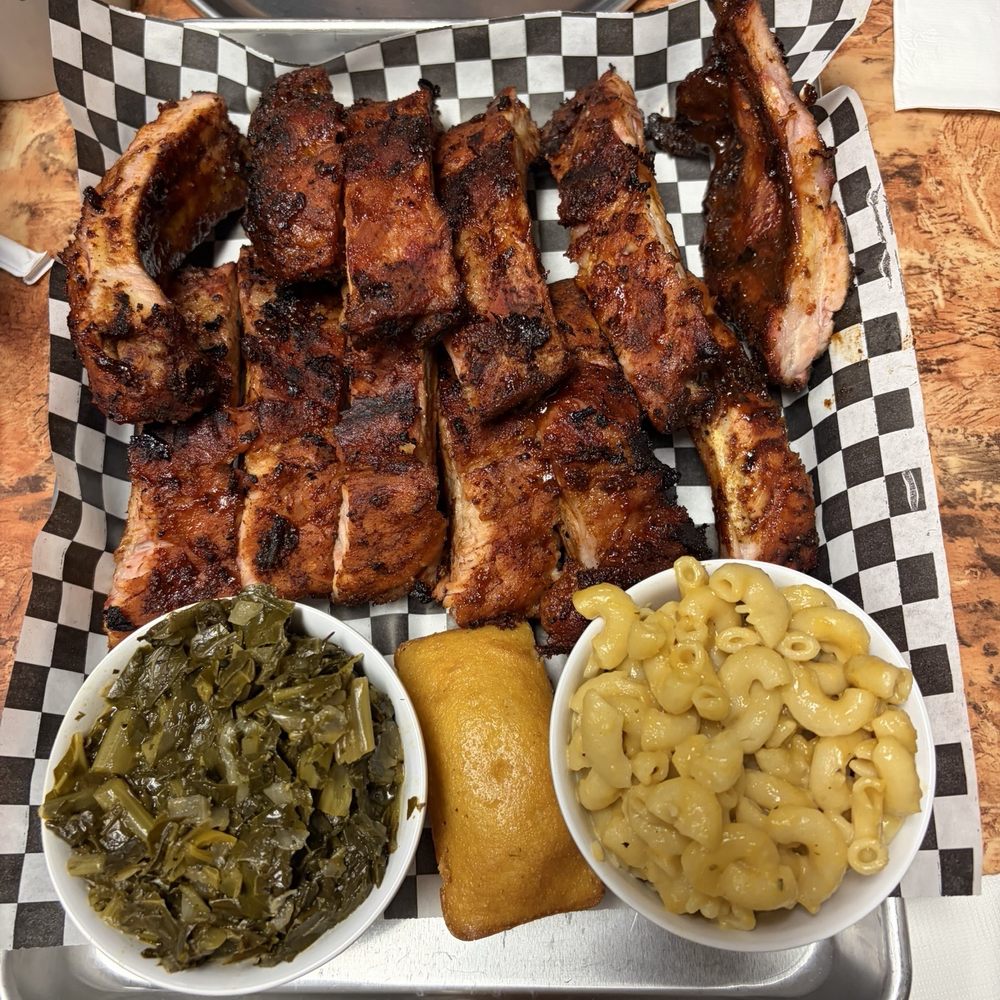 Full baby back rib dinner with mac n cheese and greens ($35.99) Full baby back rib dinner with mac n cheese and greens ($35.99)