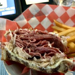 Excellent bar food Reuben sandwich and the fries were good too Excellent bar food Reuben sandwich and the fries were good too