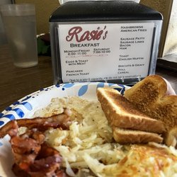 Rosie's Cafe - Crispy bacon, hash browns, toast.