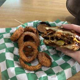 Up n Smoke Burger n onion rings Up n Smoke Burger n onion rings
