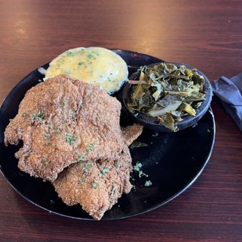 Jordyn's Brunch Cafe - Catfish, Greens and Dressing with gravy on top - Soul Food Near Me - Chicago, Illinois Jordyn's Brunch Cafe - Catfish, Greens and Dressing with gravy on top - Soul Food Near Me - Chicago, Illinois