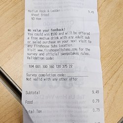 Firehouse Subs - Receipt with time stamp. No Lies from me, only lies from the GM of firehouse subs in Sherman Texas.
