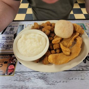 Kilgore's Restaurant - Catfish with fried okra and mashed potatoes - Seafood Near Me - Smithville, Tennessee Kilgore's Restaurant - Catfish with fried okra and mashed potatoes - Seafood Near Me - Smithville, Tennessee