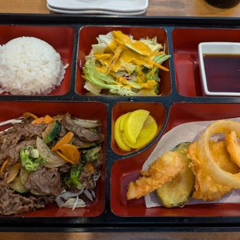 Sakura Sushi and Grill - Bento box with bulgogi and vegetable tempura - Japanese Near Me - Albuquerque, New Mexico Sakura Sushi and Grill - Bento box with bulgogi and vegetable tempura - Japanese Near Me - Albuquerque, New Mexico