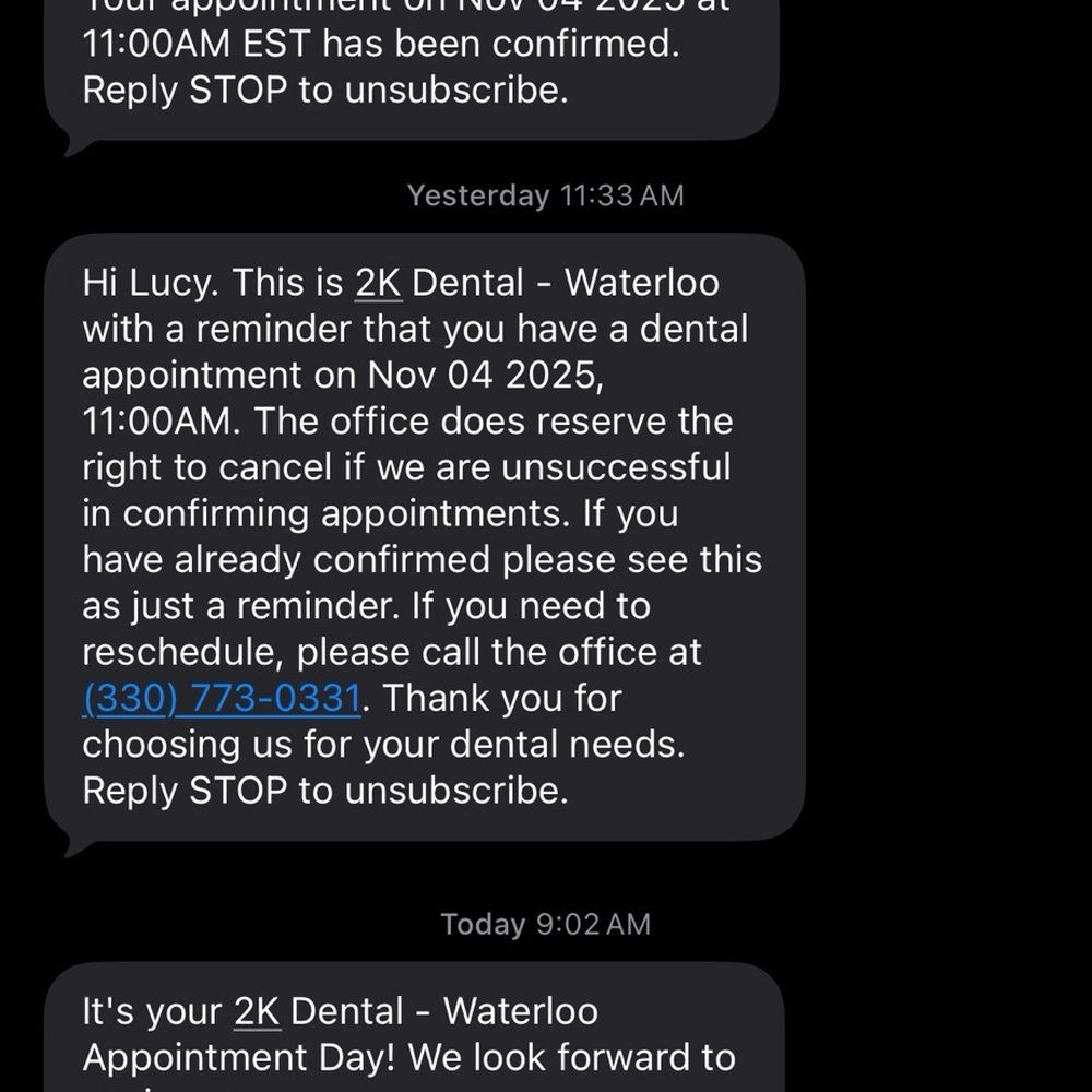 Waterloo Dental Associates - Confirming her appointment the morning of. Then I'm met an hour later at her appointment with a story of the dentist being ill. - General Dentistry Near Me - Akron, Ohio Waterloo Dental Associates - Confirming her appointment the morning of. Then I'm met an hour later at her appointment with a story of the dentist being ill. - General Dentistry Near Me - Akron, Ohio