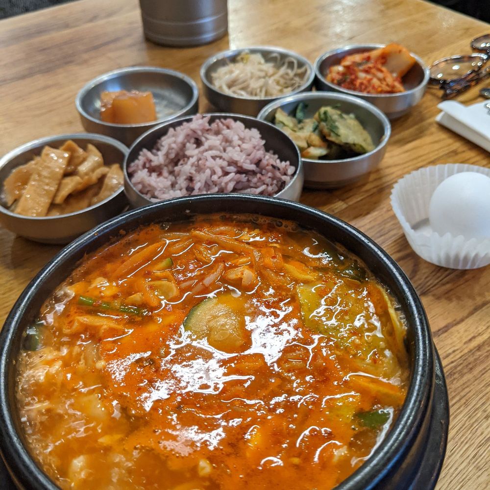 Korean Tofu House - Veggie tofu soup with side dishes - Korean Near Me - Seattle, Washington Korean Tofu House - Veggie tofu soup with side dishes - Korean Near Me - Seattle, Washington