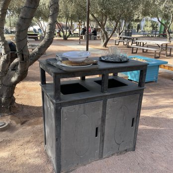 Queen Creek Olive Mill - Trash cans and place to return your reusable items - Sandwiches Near Me - Queen Creek, Arizona Queen Creek Olive Mill - Trash cans and place to return your reusable items - Sandwiches Near Me - Queen Creek, Arizona