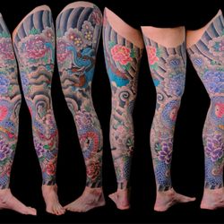Japanese tattoo leg sleeve, done by Angelina Kaduk at Thunderbolt Tattoo in Atlanta GA