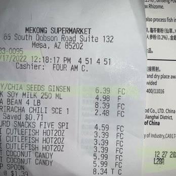 Mekong Supermarket - receipt, expiration date - International Grocery Near Me - Mesa, Arizona
