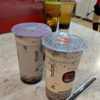 Kung Fu Tea - Oreo milk tea and taro milk tea with baby tapioca - Coffee & Tea Near Me - Houston, Texas Kung Fu Tea - Oreo milk tea and taro milk tea with baby tapioca - Coffee & Tea Near Me - Houston, Texas