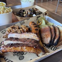 Baby back ribs, pulled pork, sausage, and brisket. Baby back ribs, pulled pork, sausage, and brisket.