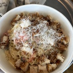 Piada Italian Street Food - Carbonara Pasta with crispy chicken