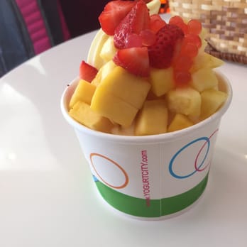 Yogurt City - Mango + pineapple froyo mix topped with mangos, pineapple, strawberries, and popping boba!!! - Ice Cream & Frozen Yogurt Near Me - Middlebury, Vermont
