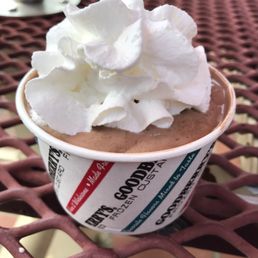 Chocolate frozen custard with Spanish nuts and whip cream Chocolate frozen custard with Spanish nuts and whip cream