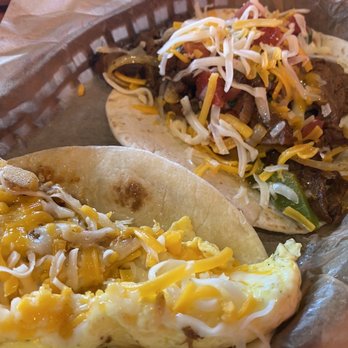 Torchy's Tacos - Potato , Egg & Cheese(left) Beef Fajita(right) - Tex-Mex Near Me - Katy, Texas Torchy's Tacos - Potato , Egg & Cheese(left) Beef Fajita(right) - Tex-Mex Near Me - Katy, Texas