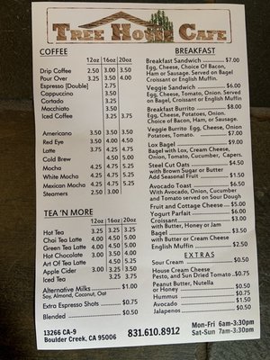 Menu photo 1 Treehouse Cafe Boulder Creek, CA
