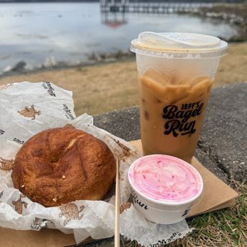 Jeff's Bagel Run - Enjoying my bagel and coffee at lake Baldwin - Coffee & Tea Near Me - Orlando, Florida