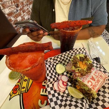 Desvelados - Mar y tierra burrito, strawberry slush, chapulin - Mexican Near Me - Glendale, California