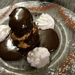 La Grilladine - Profiteroles with rich chocolate sauce.