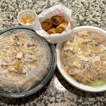 EatThai - Large Chicken and Shrimp Mild Pad Thai, Regular Shrimp & Tofu Mild-Medium Pad Thai, Vegetable Spring Rolls - Thai Near Me - Indianapolis, Indiana