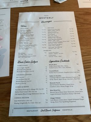 Menu photo 5 Westerly Pismo Beach, CA