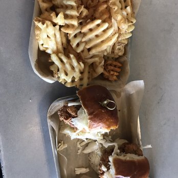 District Donuts Sliders Brew - Chicken sliders and fries....yum - Donuts Near Me - Jefferson, Louisiana