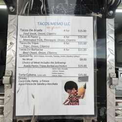 Tacos Memo - Menu