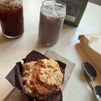 Backstory Coffee Roasters - Brown butter blueberry muffin, blueberry vanilla iced latte, and a quad Americano - Coffee & Tea Near Me - Minneapolis, Minnesota