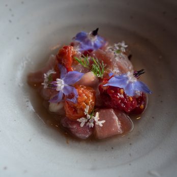 Canlis - Bonito & Tomato, with bone marrow broth - New American Near Me - Seattle, Washington Canlis - Bonito & Tomato, with bone marrow broth - New American Near Me - Seattle, Washington