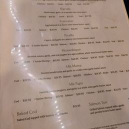 Dinner menu Dinner menu