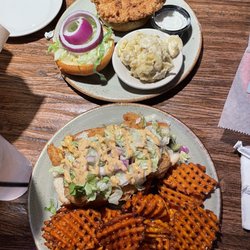 Doc's Porchside - Grovetown - Shrimp po boy (lower) and classic chicken sandwich (top)