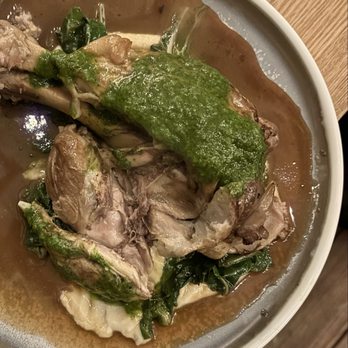 Equal Parts - Braised Pork Shank w/ Swiss chard, butter bean purée, pork jus, salsa verde ($36) - New American Near Me - San Francisco, California Equal Parts - Braised Pork Shank w/ Swiss chard, butter bean purée, pork jus, salsa verde ($36) - New American Near Me - San Francisco, California