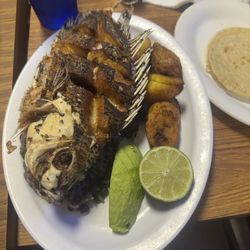 Guatemala Centro America Restaurant - Tilapia with Plantains, Rice and Black Beans, Avocado