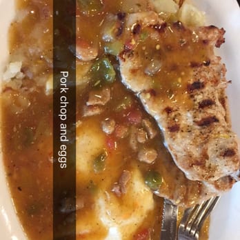 Bowles Cafe - Pork chops & eggs smothered in green chili - American Near Me - Littleton, Colorado Bowles Cafe - Pork chops & eggs smothered in green chili - American Near Me - Littleton, Colorado
