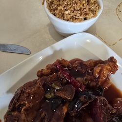 Panda House - Tangerine Beef and Pork Fried rice