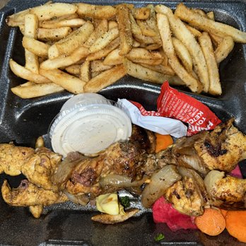 Aladdin Market & Grill - Chicken Kabbab with French Fries - Mediterranean Near Me - Miami, Florida Aladdin Market & Grill - Chicken Kabbab with French Fries - Mediterranean Near Me - Miami, Florida