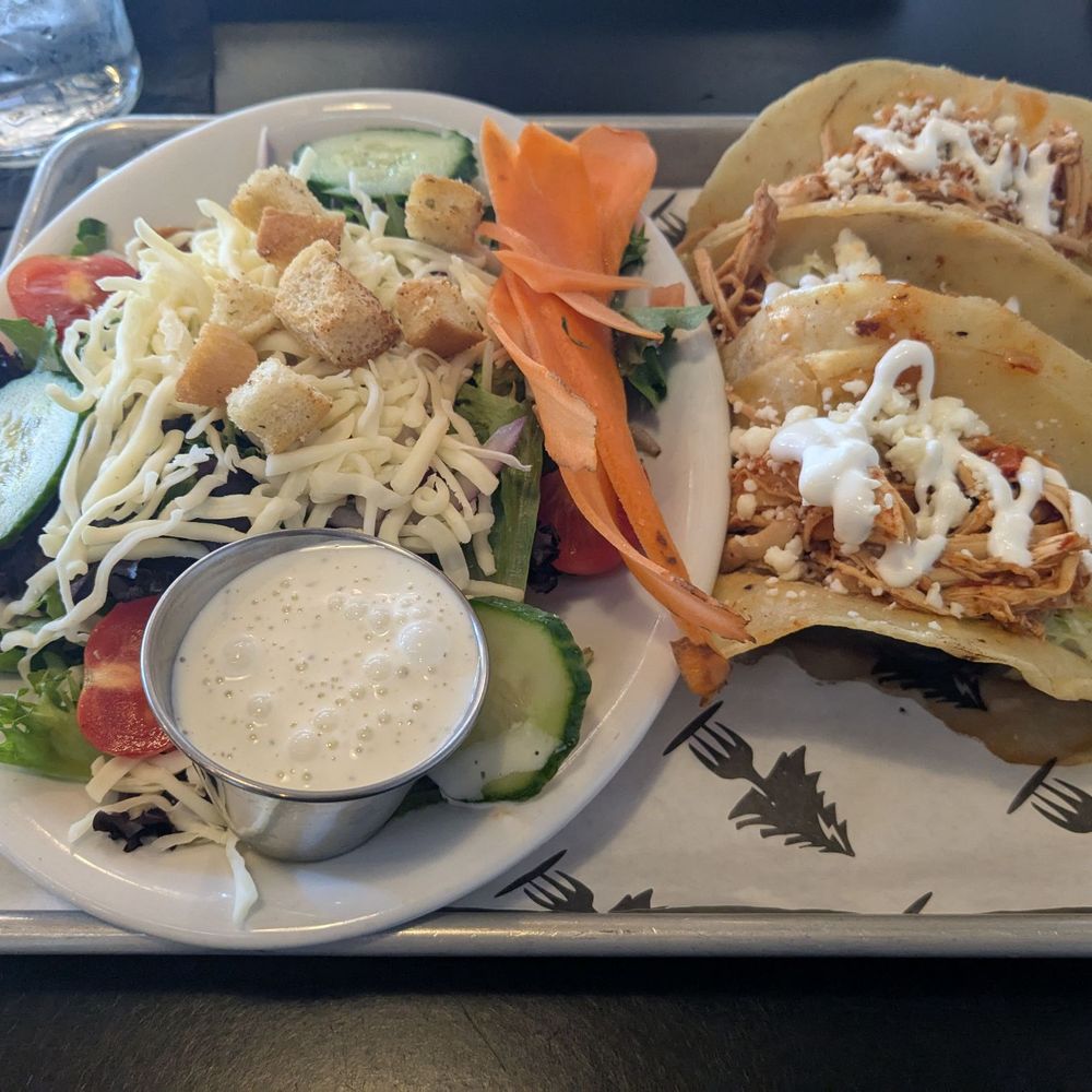 Twisted Pine - Chicken tacos and a side salad - Bars Near Me - Winston-Salem, North Carolina Twisted Pine - Chicken tacos and a side salad - Bars Near Me - Winston-Salem, North Carolina
