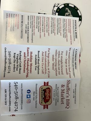 Menu photo 1 Shaffer's BBQ & Market Middletown, VA Menu photo 1 Shaffer's BBQ & Market Middletown, VA