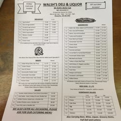 Walsh's Deli & Liquors - The menu
